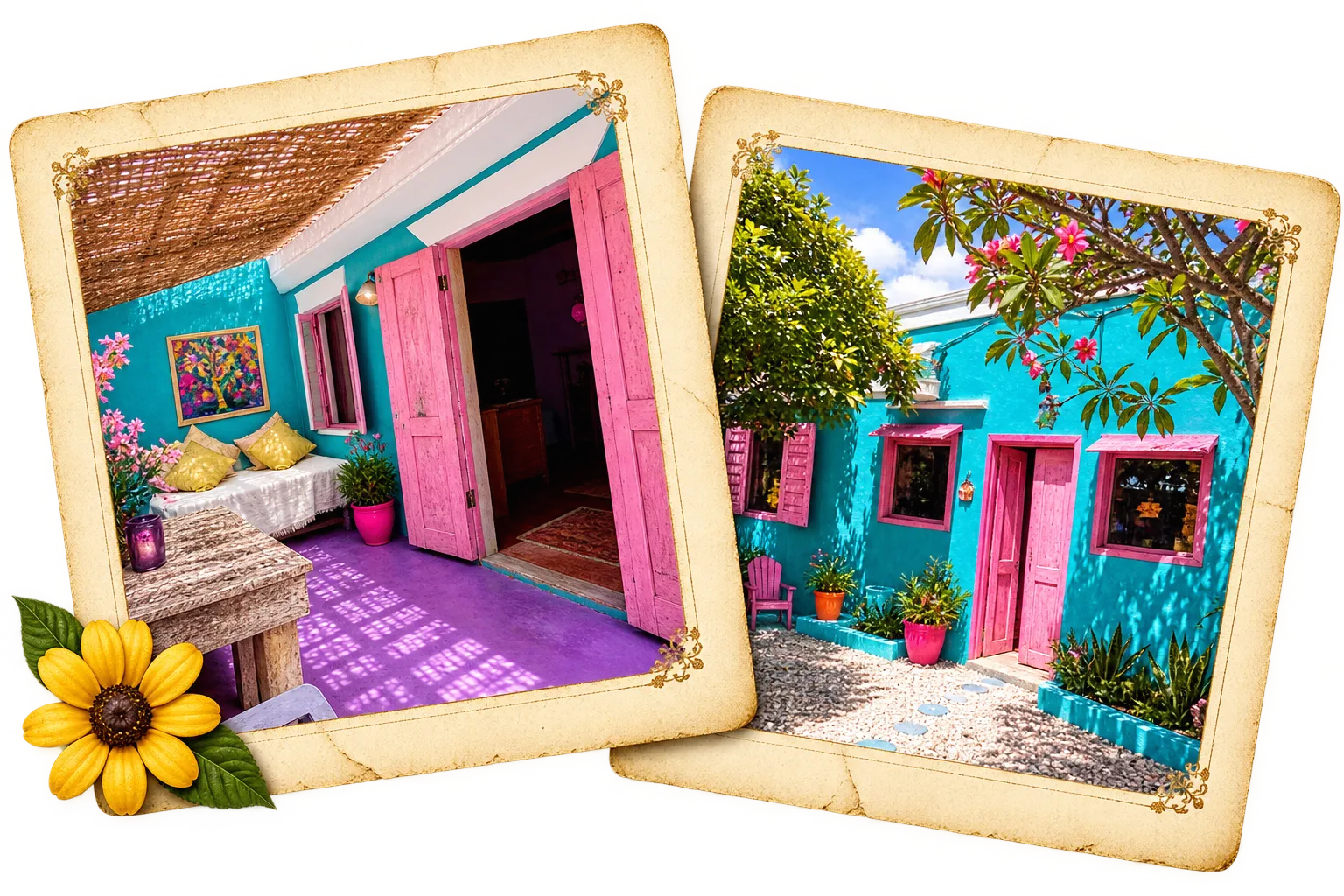 Spacious Luxury Rooms at Mammaloe’s Aruba with handcrafted decor, plush bedding and private patio