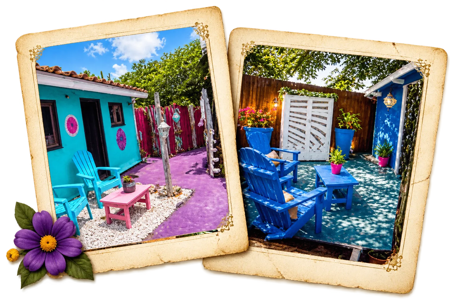 Bohemian Outdoor Casitas at Mammaloe’s Aruba with open-air courtyard and seating